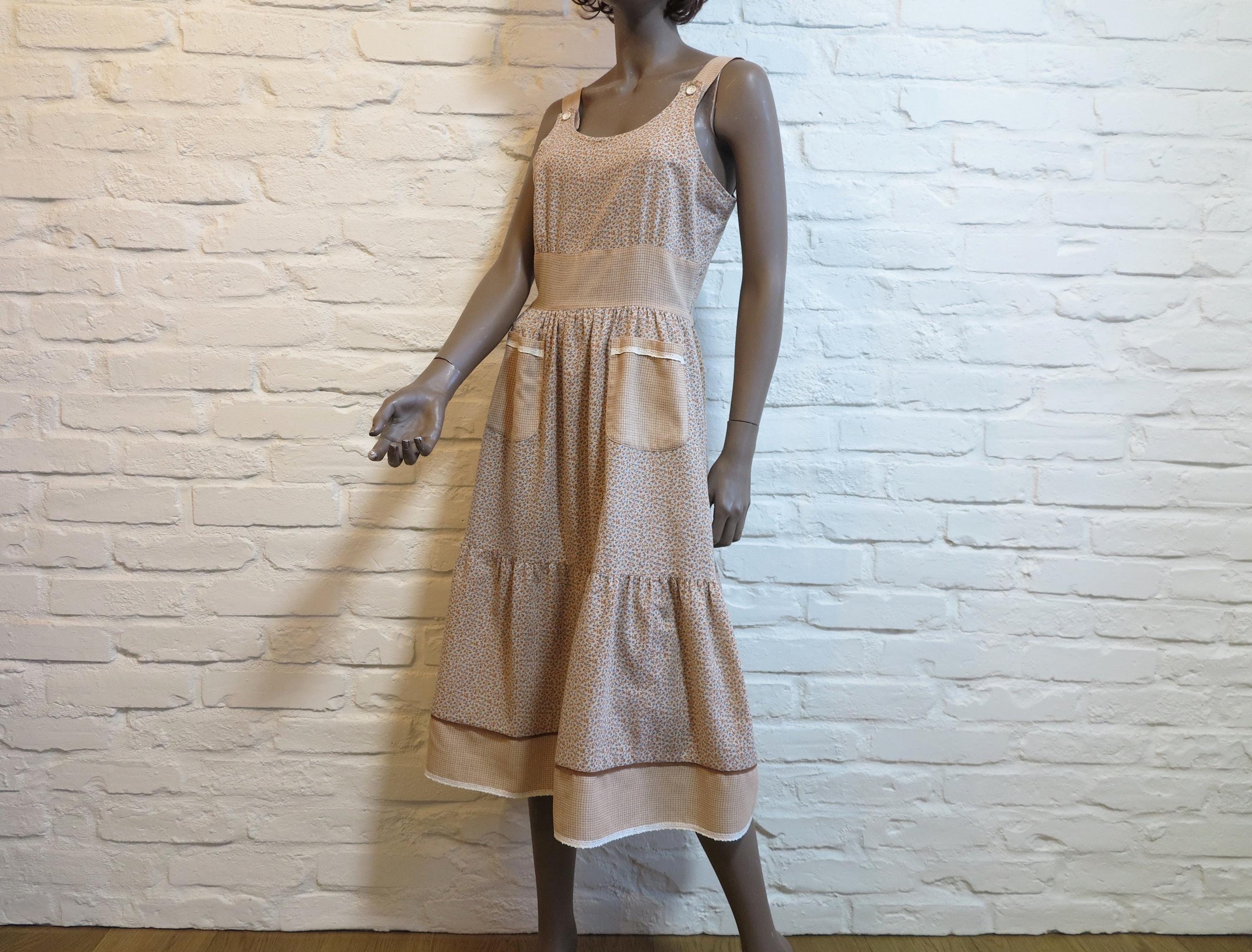 brown prairie dress Begin Again Tiered Tonal-Stripe Midi Prairie Dress Coconut Milk / L main image 0