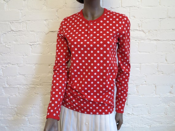 MARIMEKKO Shirt Red White Polka Dot Blouse Womens… - image 1