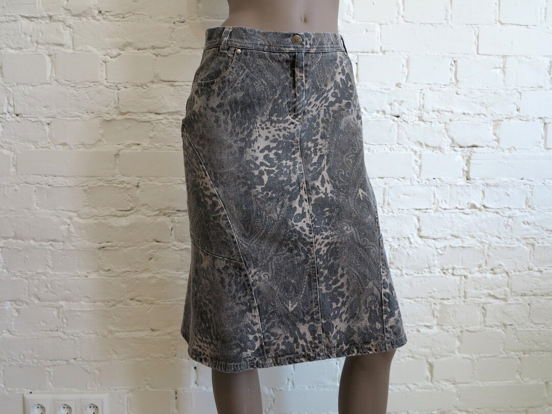 Brown Washed Denim Skirt