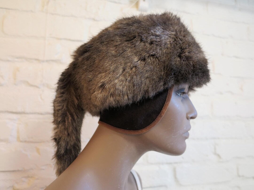 Vintage Finnish Suede Real‎ Fur Trapper Hat Brown White Aviator Ushanka Helsinki Vintage Finnish Suede Real Fur Trapper Hat Brown White  main image 4