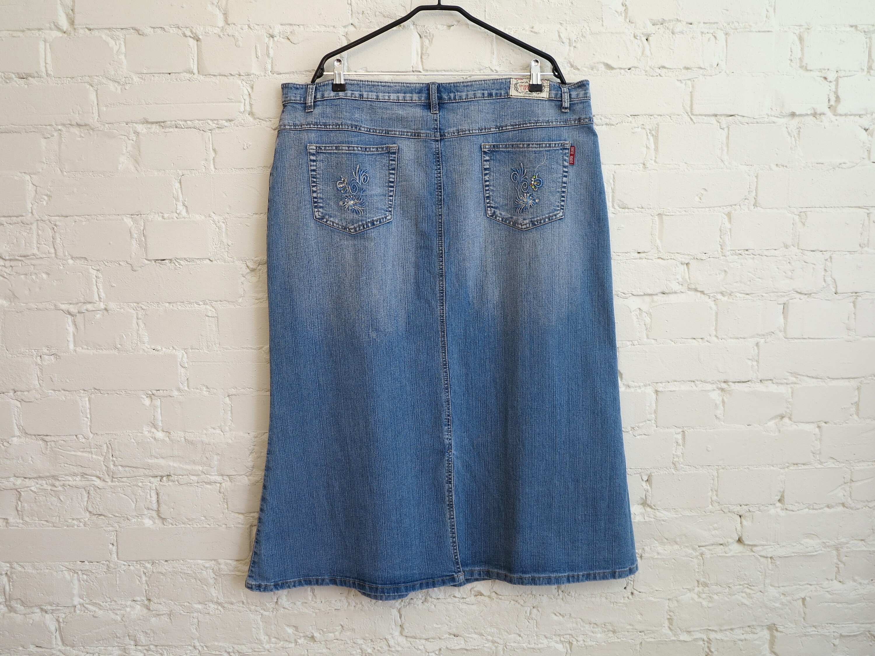 ブルーデニムスカート ミディスカート ストレッチジーンズスカート