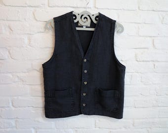 Gilet da uomo in stile folk in ramia grigio scuro, gilet da uomo grigio, taglia grande