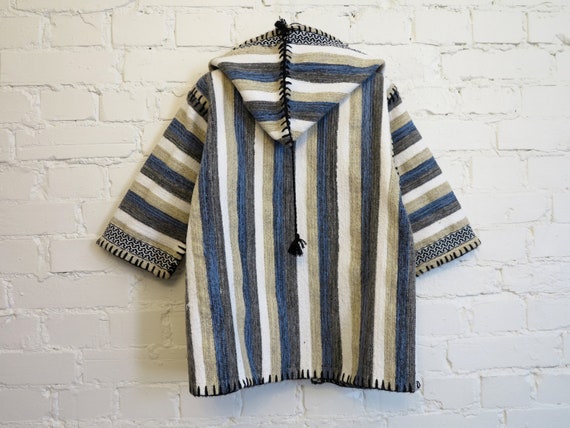 Blue Grey White Striped Handmade Folk Style Jacke… - image 4