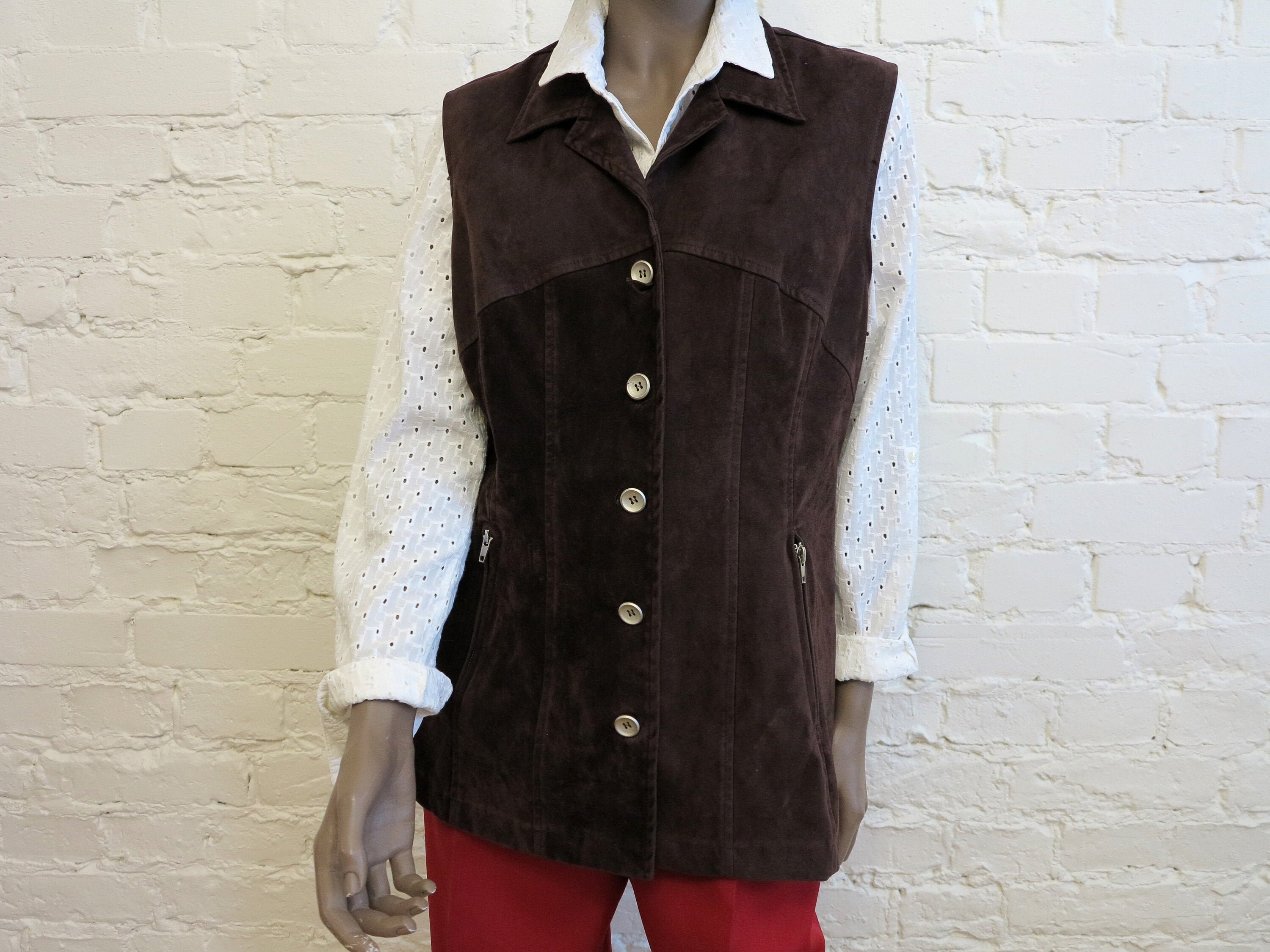 Chocolate Brown Vest Faux Suede Womens Vest Long Stretchy Etsy