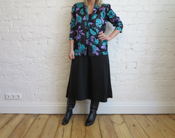 Vintage Floral Satin Blazer: Kurt Kellermann Jacket, Finland, Size Medium