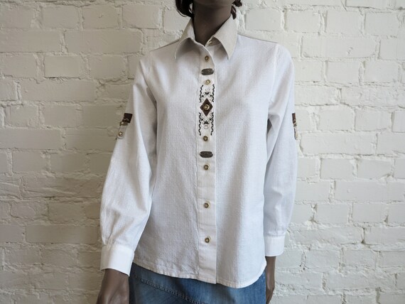 White Dirndl Blouse Vintage Womens Shirt Dirndl P… - image 3