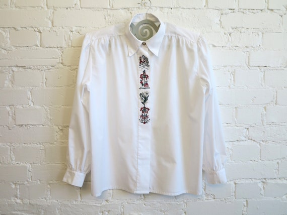 White Dirndl Blouse Vintage Womens Shirt Dirndl Pe