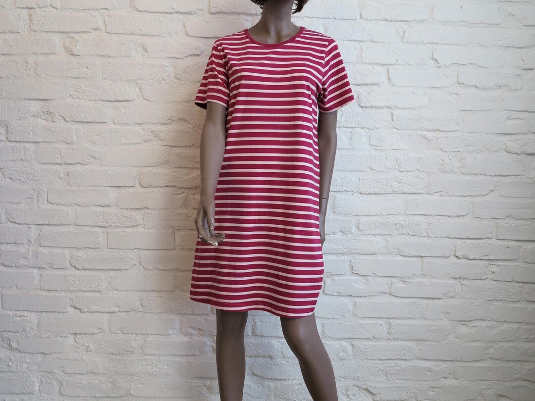 red and grey striped dress Vintage RISTOMATTI RATIA Women's A Line Dress Pink White Tricot Dress Women's Marine Knee Dress Medium Size cowgirl party dress