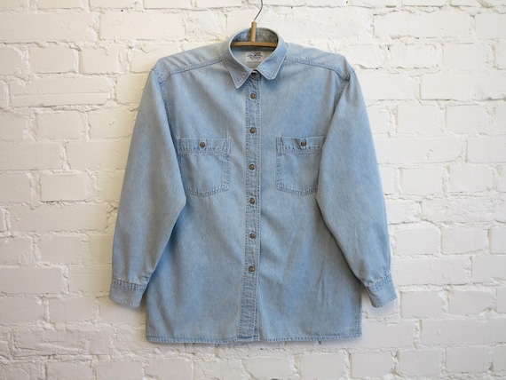 Vintage 80s Light Blue Denim Shirt Womens Denim Bl