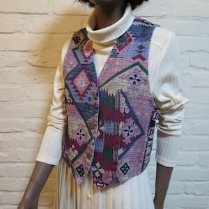 Chaleco vaquero tribal: chaleco de algodón multicolor, talla mediana-grande