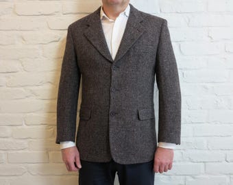 Vintage Harris Tweed Blazer | Brown Wool Sport Coat, Elbow Patches Size M