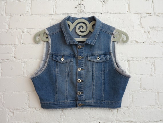 Buy Women's Bleached Blue Denim Vest Jean Double Breasted Vest Online in  India - Etsy