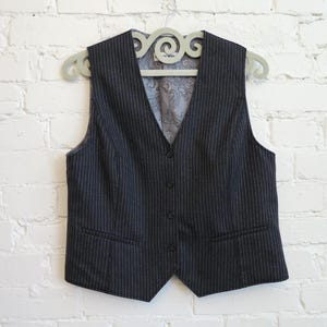 Grey Striped Womens Vest Grey Waistcoat Wool Womens Vest Steampunk Vest Formal Waistcoat Extra Large Size
