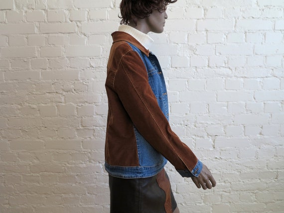 Blue Denim Brown Corduroy Mixed Jacket Grunge Jea… - image 3