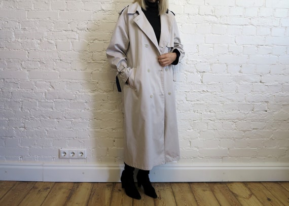 Vintage 80s Pale Gray Womens Trench Coat Light Gr… - image 3