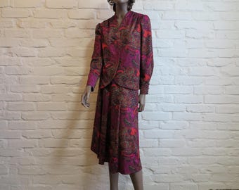 1970s Swedish Paisley Two Piece Set – Vintage Blouse and Skirt, Large