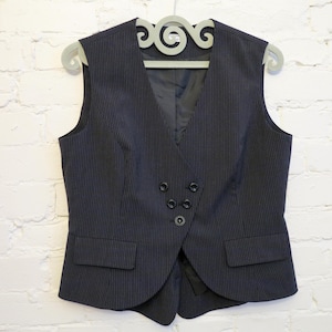 Black Striped Womens Vest Womens Gilet Steampunk Edwardian Victorian Formal Fitted Waistcoat Extra Large Size