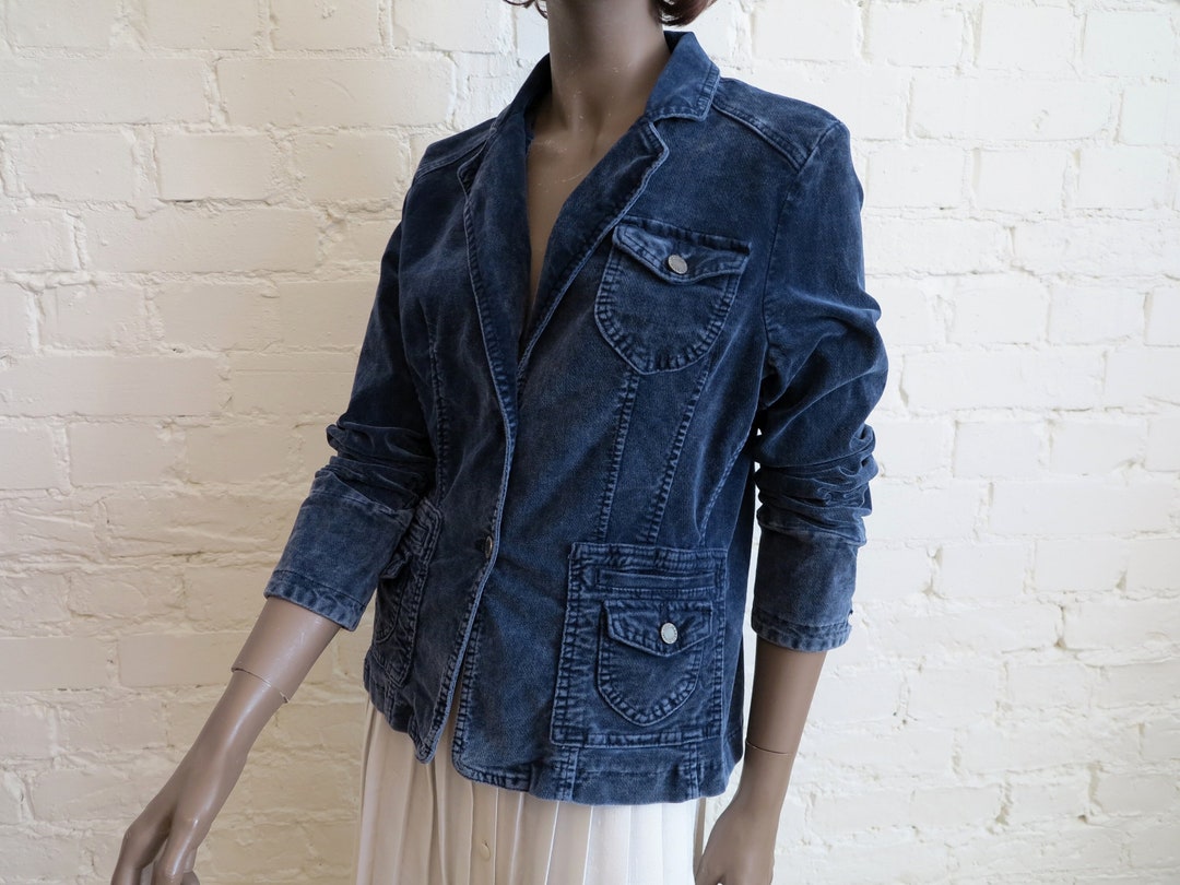Blue Velvet Jacket Womens Cotton Velvet Blazer Stretchy Velvet Etsy