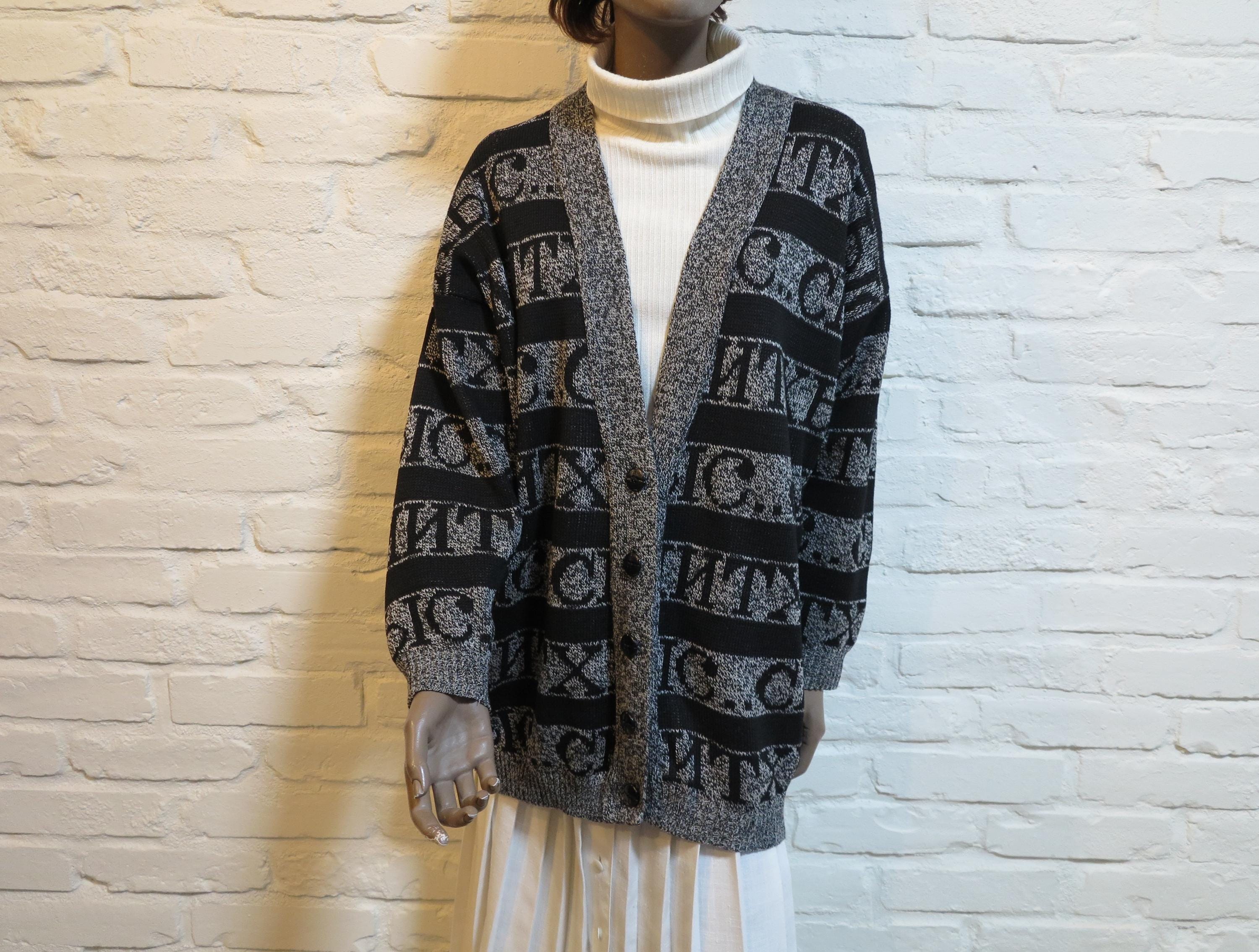 Vintage IMPAZZIVO Oversized Knit Cardigan – 80s Graphic Black