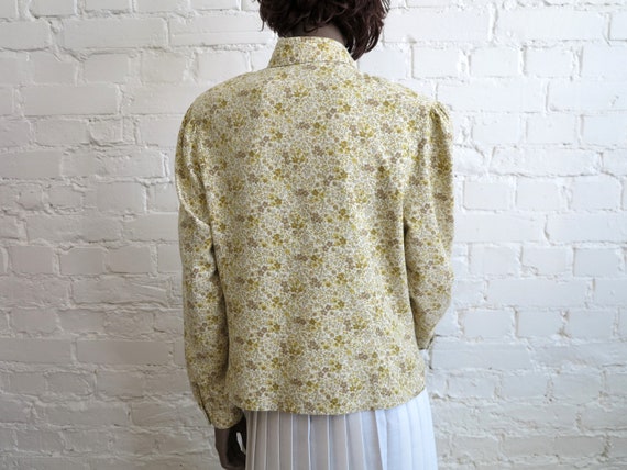 Light Mustard Yellow Blouse Floral Cotton Blouse … - image 7