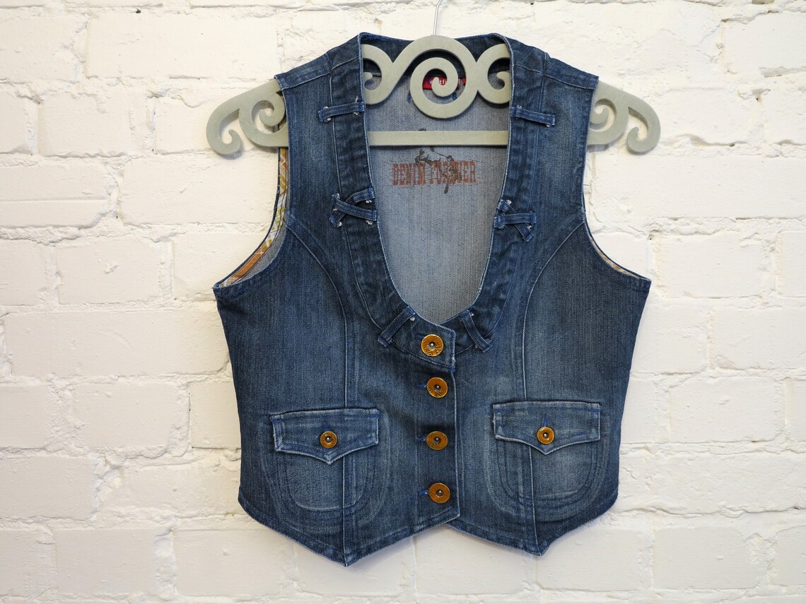Blue Denim Vest Womens Denim Vest Fitted Jens Waistcoat Stretchy Denim