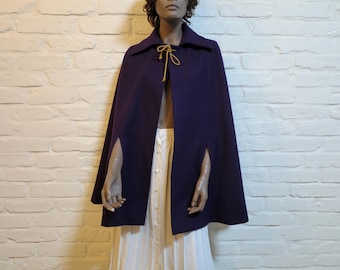Vintage 70s Purple Wool Cape | Finnish Mod Cloak, Gold Tie