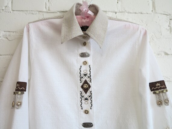 White Dirndl Blouse Vintage Womens Shirt Dirndl P… - image 7