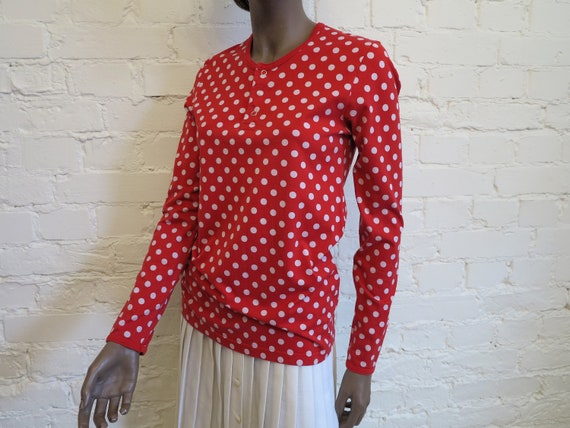 MARIMEKKO Shirt Red White Polka Dot Blouse Womens… - image 3