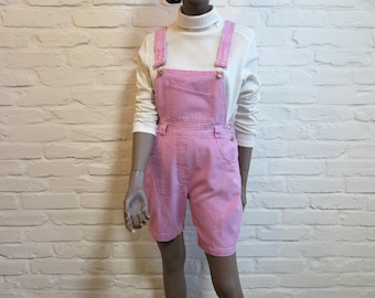 Vintage BeeGee Better Wear Pink Denim Short Overalls – Y2K Jean Dungarees, Summer Playsuit Size 160