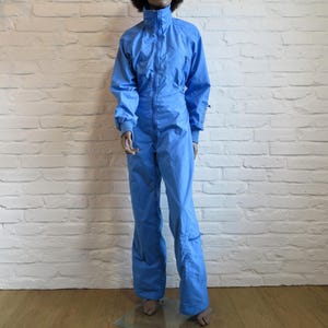 Vintage 80s One Piece Ski Suit Blue Nylon Snowsuit Outdoor Lightweight Waterproof Sport Suit  Jumpsuit Snowboard Small to Medium Size