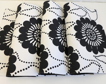 NORDIC TRICOT table Runner Scandinavian Cotton Table Runner, Ivana Helsinki Table cloth, Black White Floral Print , Scandinavian Home Decor