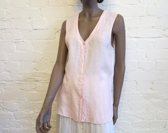 Pale Pink Linen Blouse Womens Linen Shirt Sleeveless Linen Top Summer Blouse Medium Size