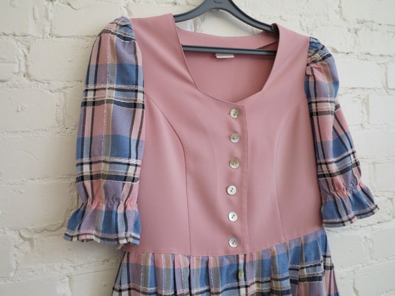 Light Pink Blue Plaid Dirndl Dress Alpen style Ge… - image 5