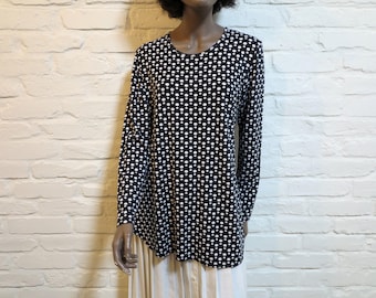 Tunica vintage FINNWEAR in viscosa a pois: maglione a maniche lunghe da donna in bianco e nero