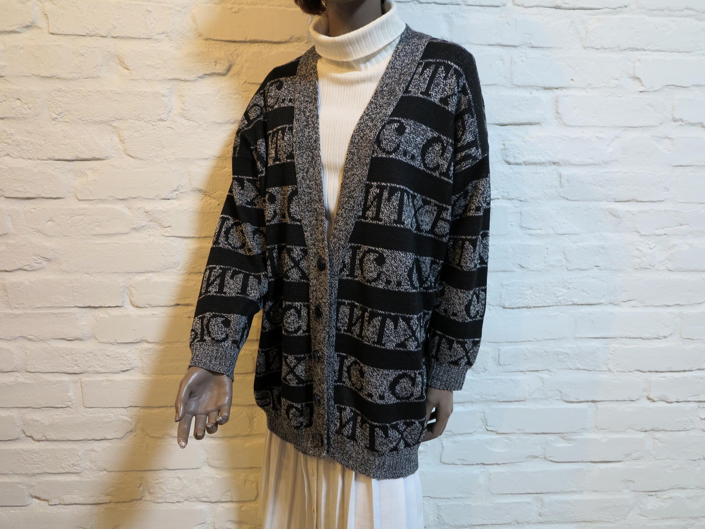 Vintage IMPAZZIVO Oversized Knit Cardigan – 80s Graphic Black