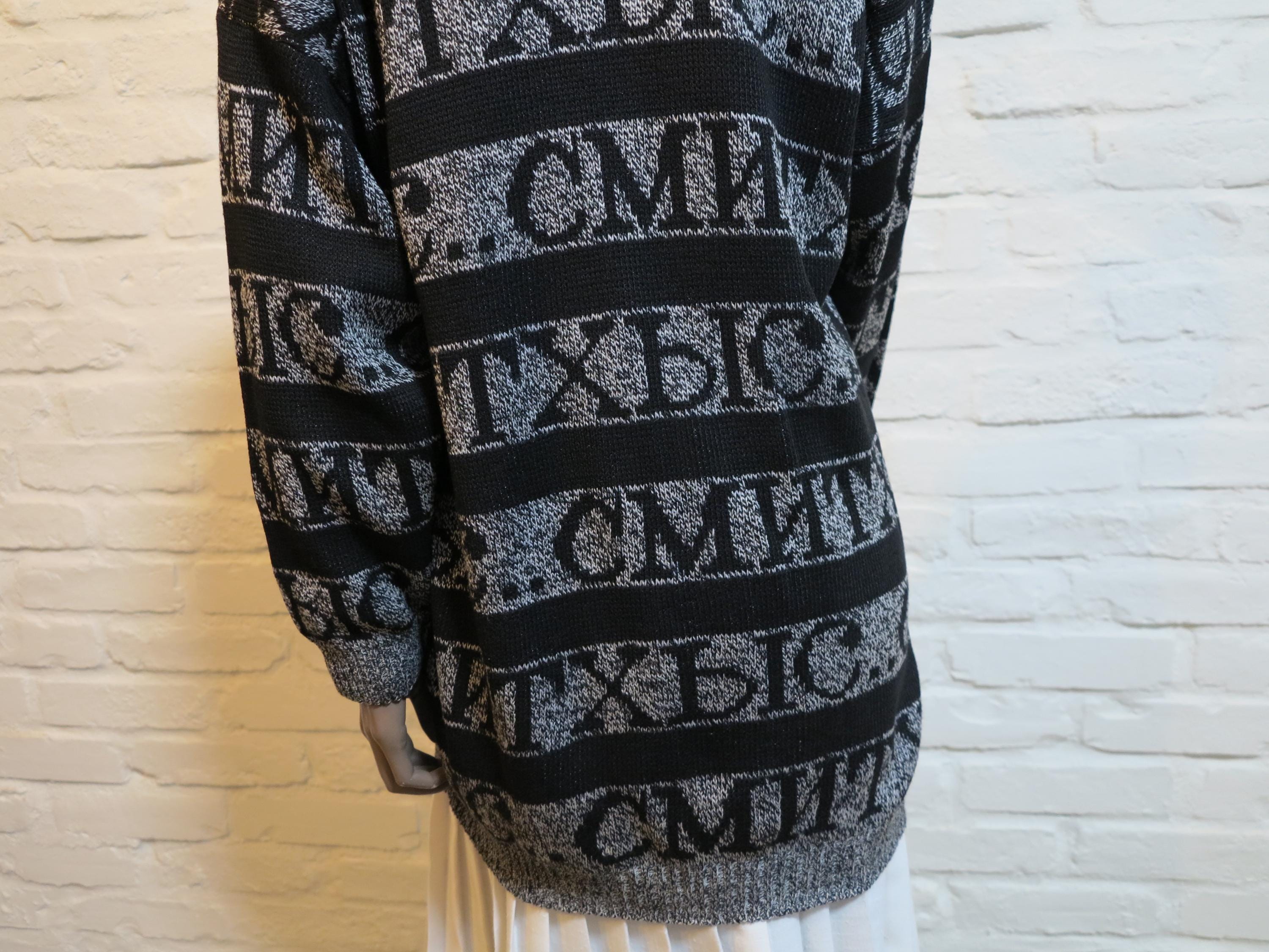 Vintage IMPAZZIVO Oversized Knit Cardigan – 80s Graphic Black