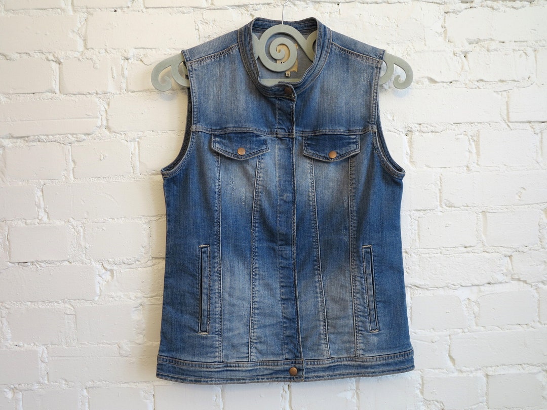 Blue Denim Vest Womens Denim Vest Stretchy Jeans Waistcoat Country