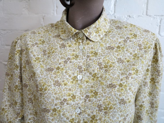 Light Mustard Yellow Blouse Floral Cotton Blouse … - image 6