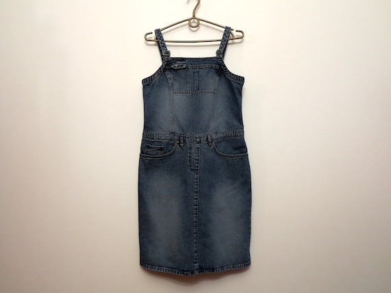 Blue Denim Jumper Dress Overall Bib Dress Cotton Jeans Sarafan Mini Skirt  Skirtalls Grunge Jumpsuit Hipster Medium Size - Etsy Israel