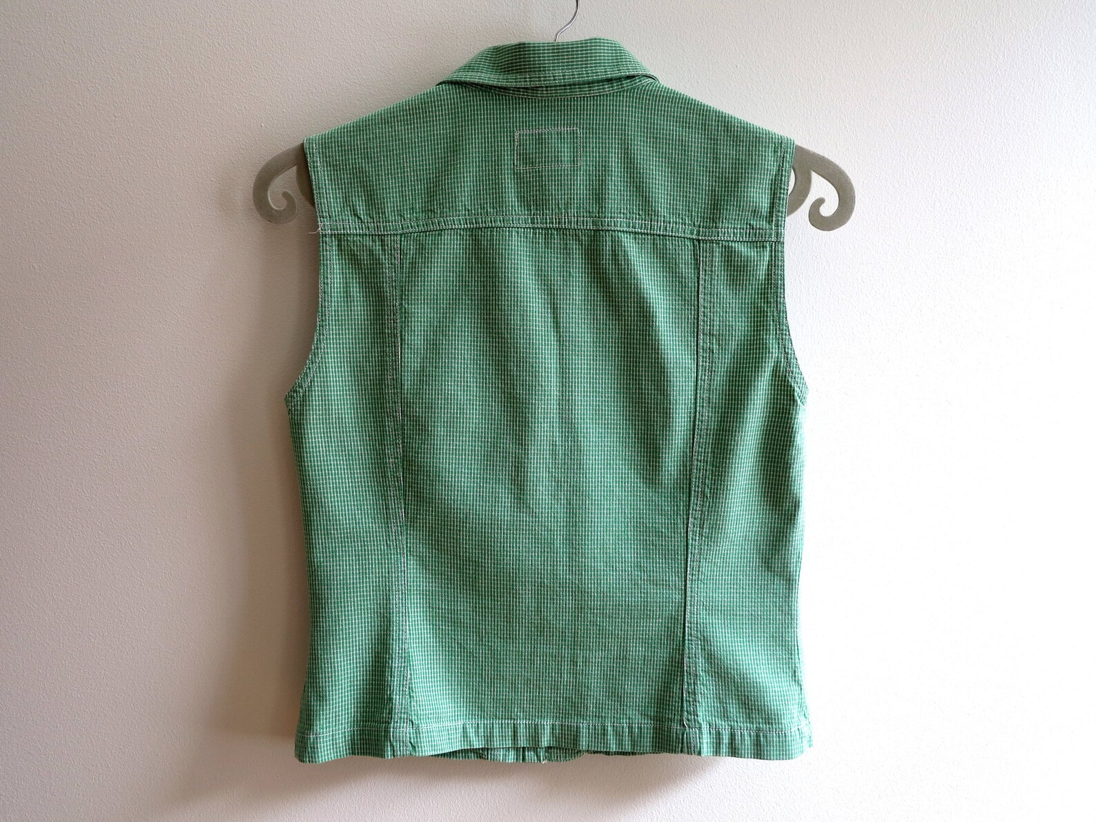 Green Plaid Womens Vest Checkered Cotton Waistcoat Small Size Etsy