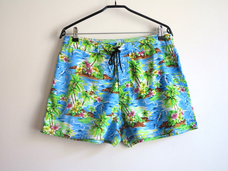 Vintage Hawaiian Swim Trunks Men/'s Hawaiian Board Shorts Surfer Shorts Palm Tree Beach Large Size