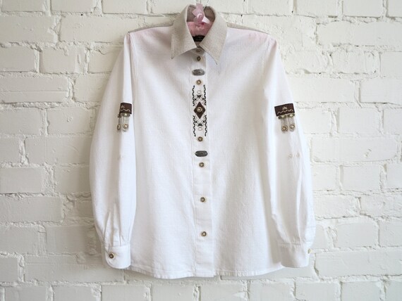 White Dirndl Blouse Vintage Womens Shirt Dirndl P… - image 5