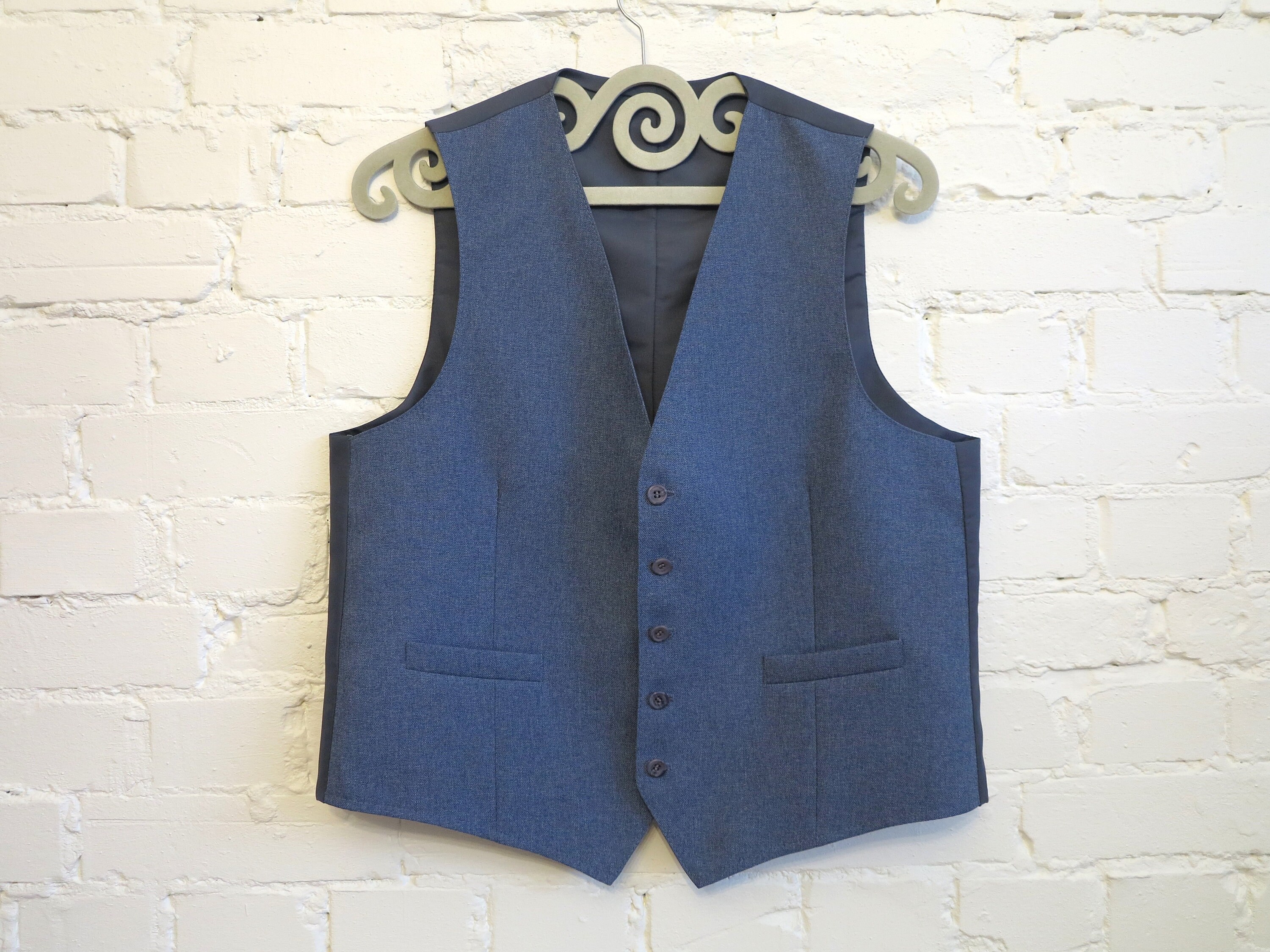 Blue Grey Gentlemen's Vest Mens Vest Formal Fitted Waistcoat