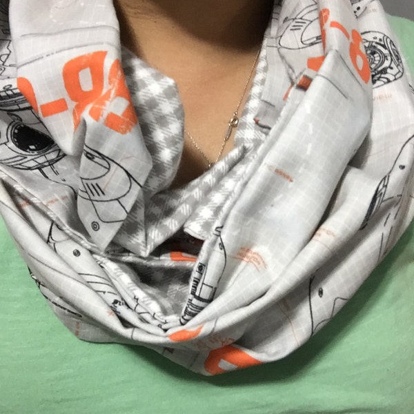 Star Wars BB-8 Schematic and Gingham Flannel Print Handmade Infinity Scarf