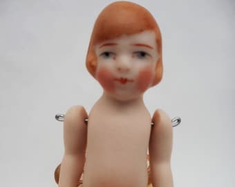 Porcelain doll dolls and miniature all bisque 1920s flapper doll artist doll child doll small china doll 2.3/4" high sundaybestdolls
