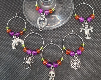 Halloween themed wine glass charms set of 6