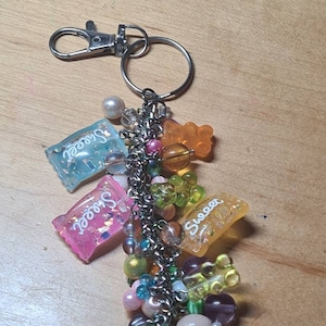 Gummy Bear Candy Confetti Keychain: Beaded Bag Charm Accessory