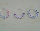 Simple Name Wine Glass Charms - Coloured or black letters, Personalised any name.