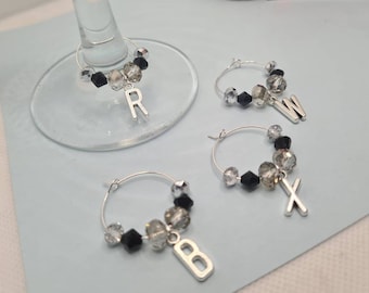 Personalised Silver initial letter wine glass charm