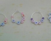 Simple Name Wine Glass Charms - Coloured or black letters, Personalised any name.